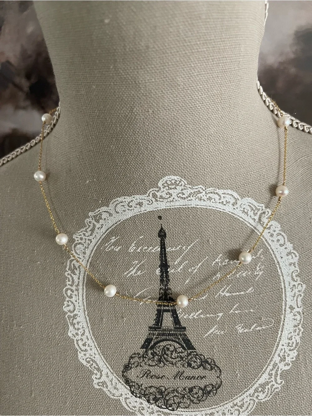 14k Gold Pearl Station Necklace